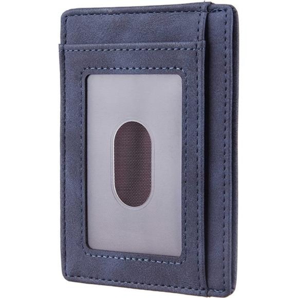 Mens Front Pocket Minimalist Leather Slim Wallet RFID Blocking Medium Size - Picture 2 of 4
